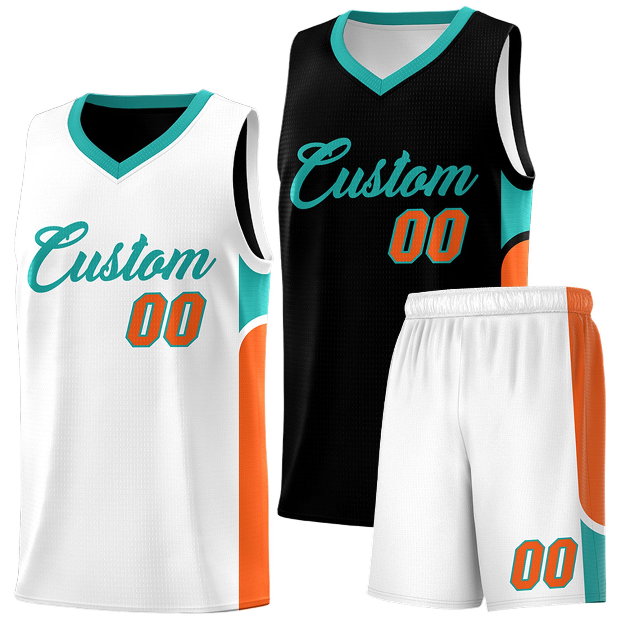 Custom Black White Side U-shaped Patttern Double Side Sports Uniform Basketball Jersey|KXKSHOP