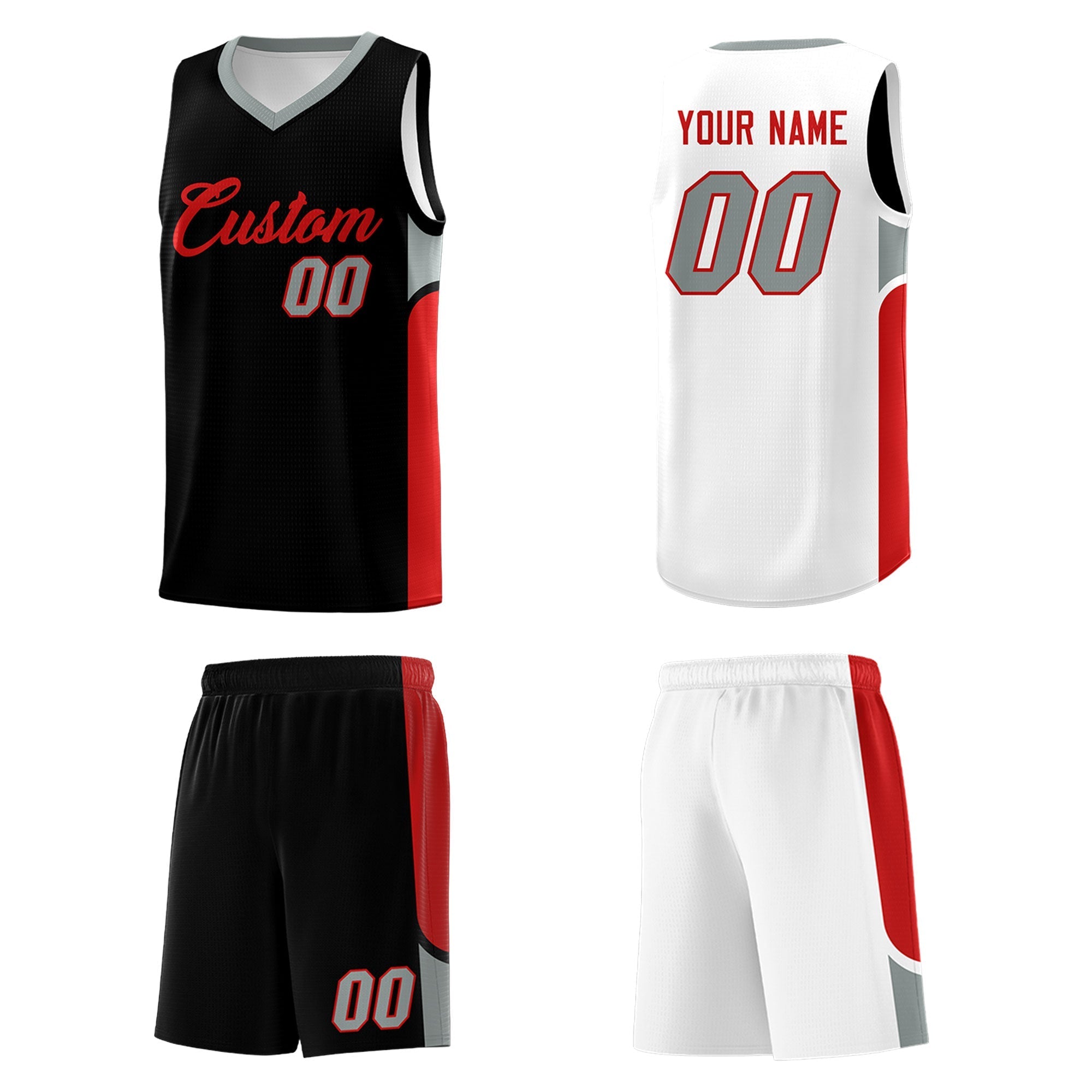 Custom Black White Side U-shaped Patttern Double Side Sports Uniform Basketball Jersey|KXKSHOP
