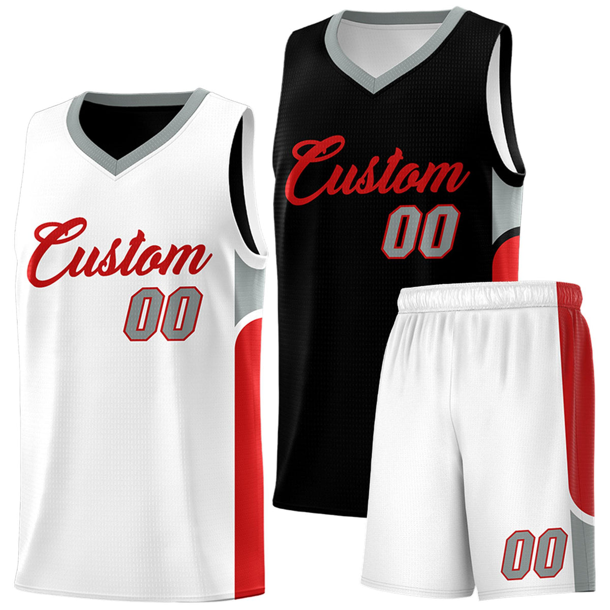 Custom Black White Side U-shaped Patttern Double Side Sports Uniform Basketball Jersey|KXKSHOP