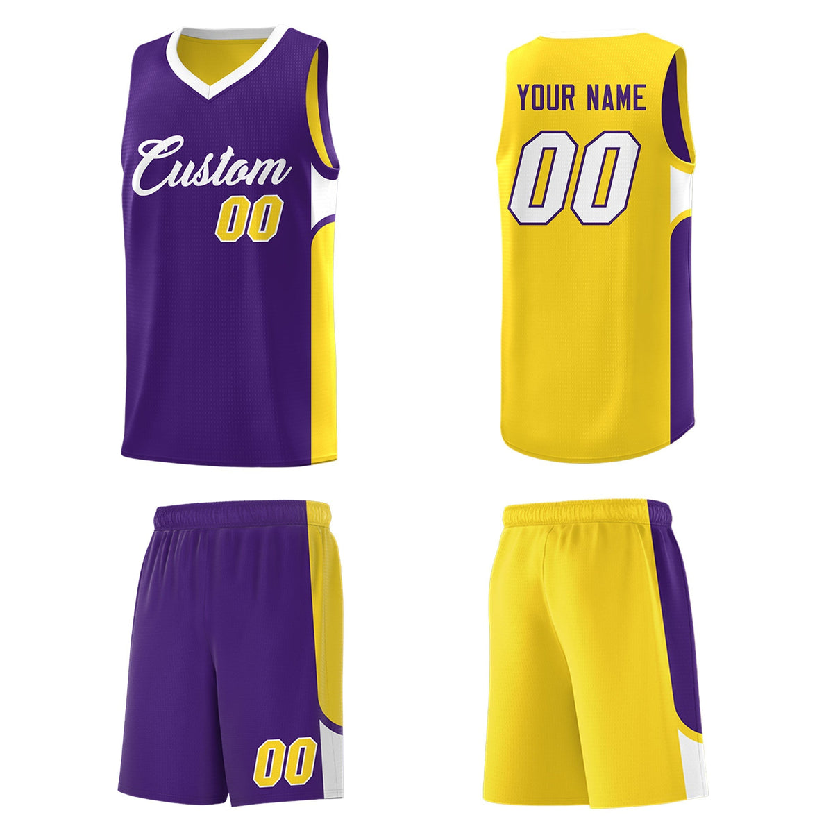 Custom Purple Gold Side U-shaped Patttern Double Side Sports Uniform Basketball Jersey|KXKSHOP