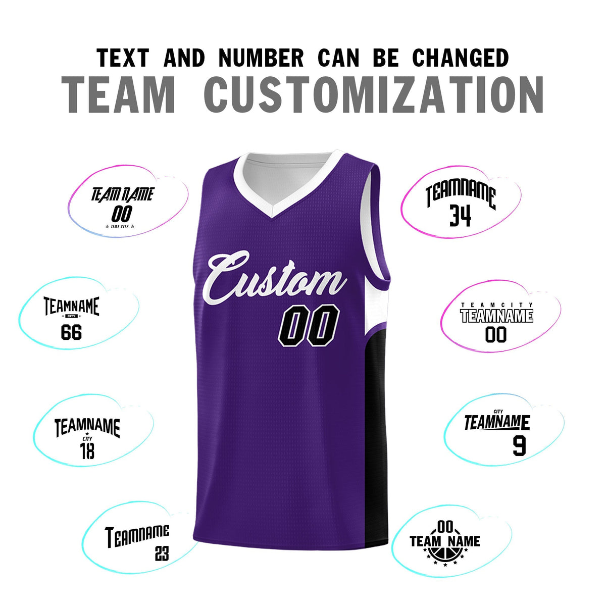 Custom Purple White Side U-shaped Patttern Double Side Sports Uniform Basketball Jersey|KXKSHOP