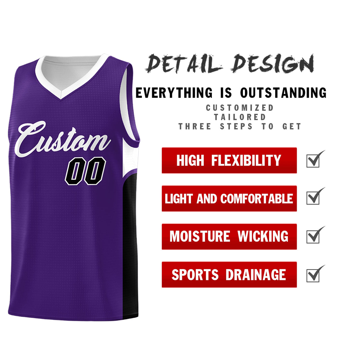 Custom Purple White Side U-shaped Patttern Double Side Sports Uniform Basketball Jersey|KXKSHOP