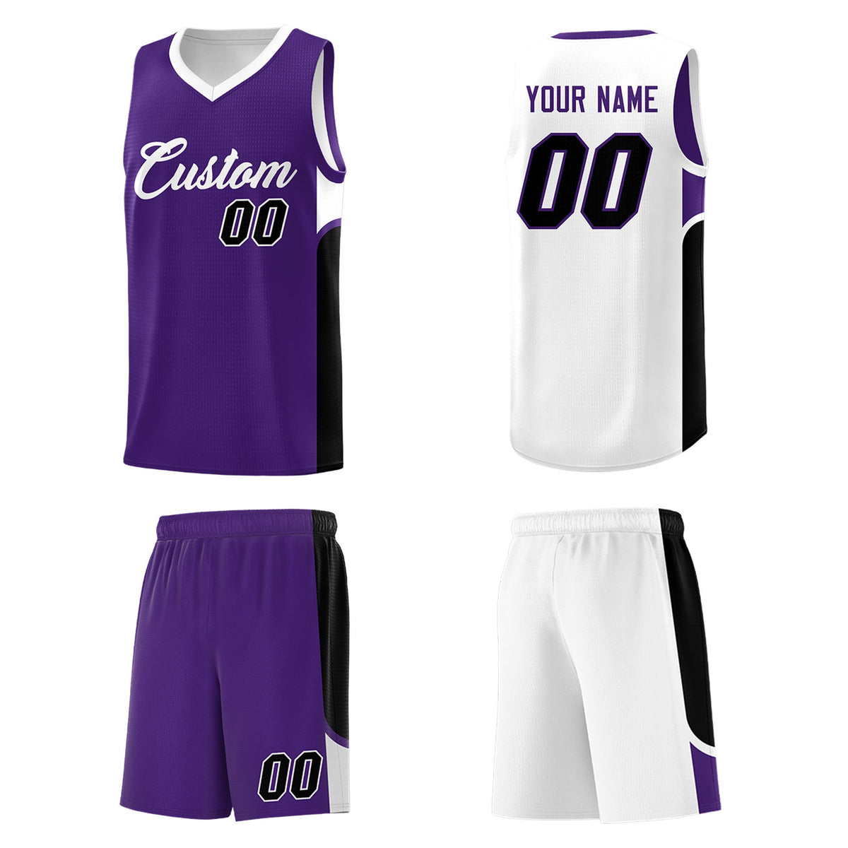 Custom Purple White Side U-shaped Patttern Double Side Sports Uniform Basketball Jersey|KXKSHOP