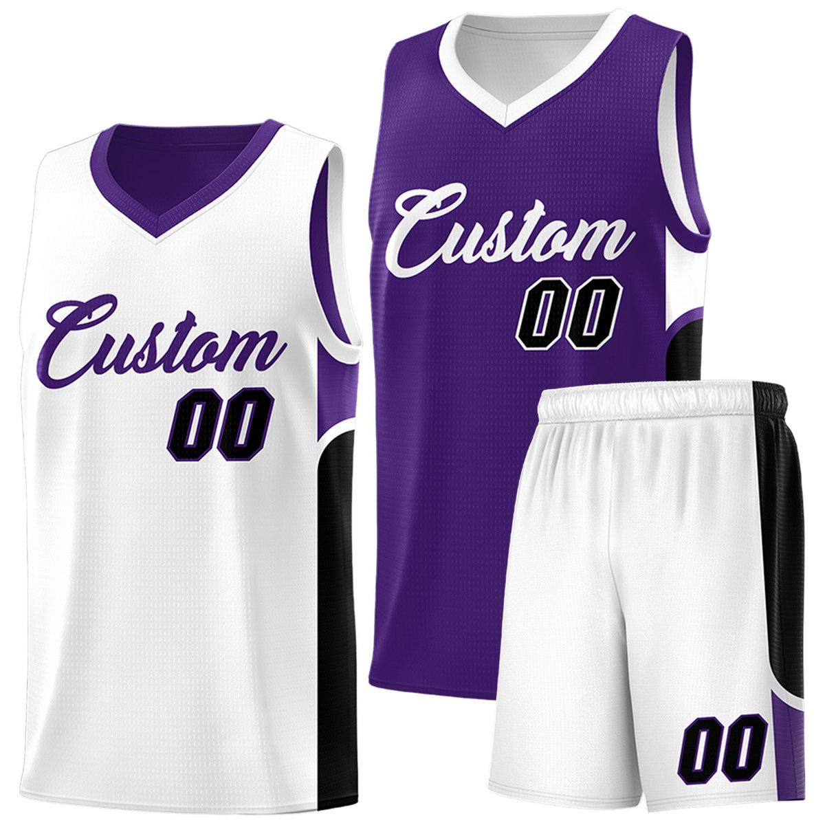 Custom Purple White Side U-shaped Patttern Double Side Sports Uniform Basketball Jersey|KXKSHOP