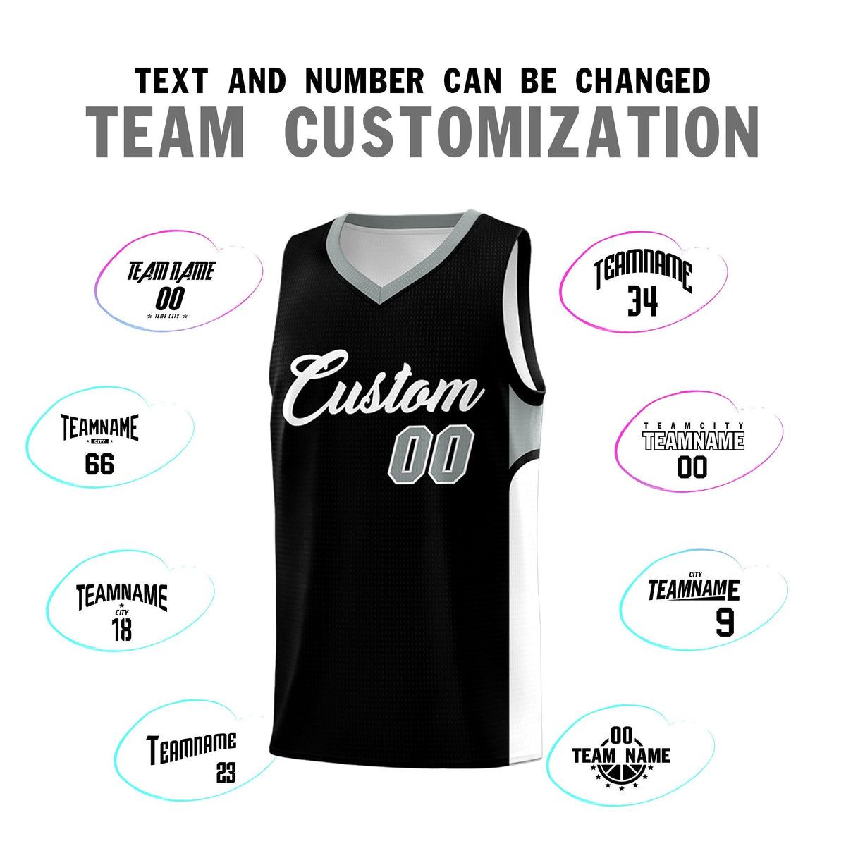 Custom Black White Side U-shaped Patttern Double Side Sports Uniform Basketball Jersey|KXKSHOP
