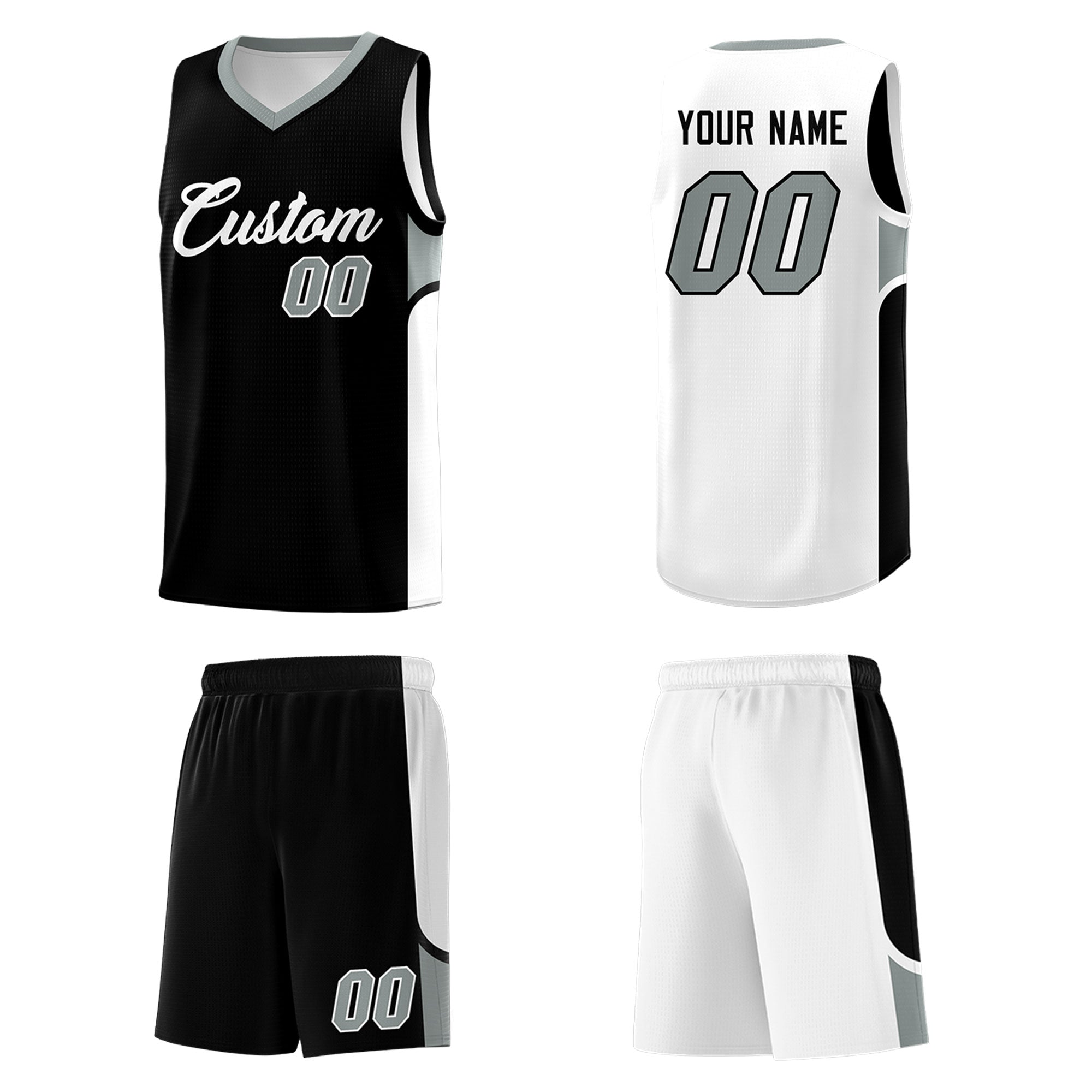 Custom Black White Side U-shaped Patttern Double Side Sports Uniform Basketball Jersey|KXKSHOP
