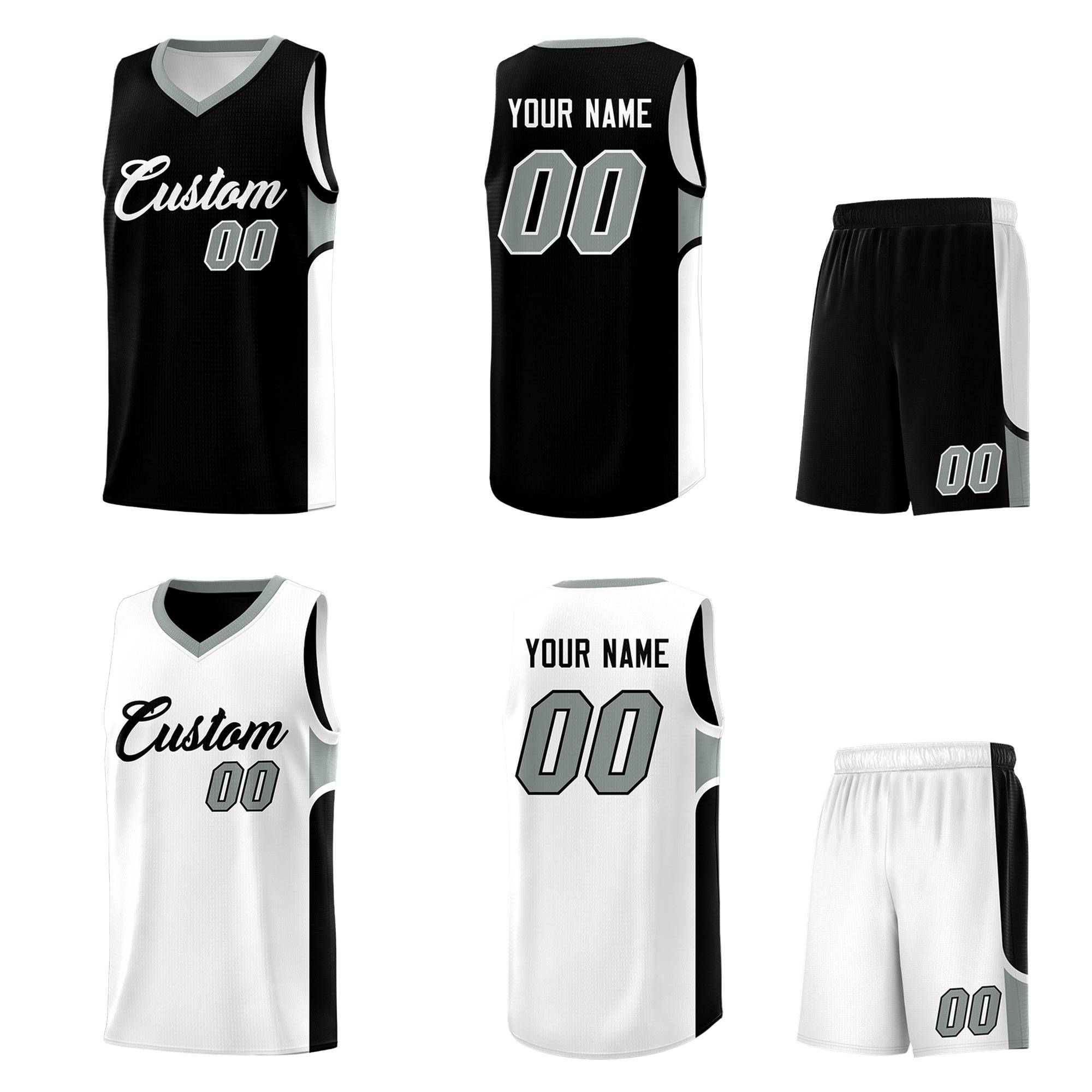 Custom Black White Side U-shaped Patttern Double Side Sports Uniform Basketball Jersey|KXKSHOP