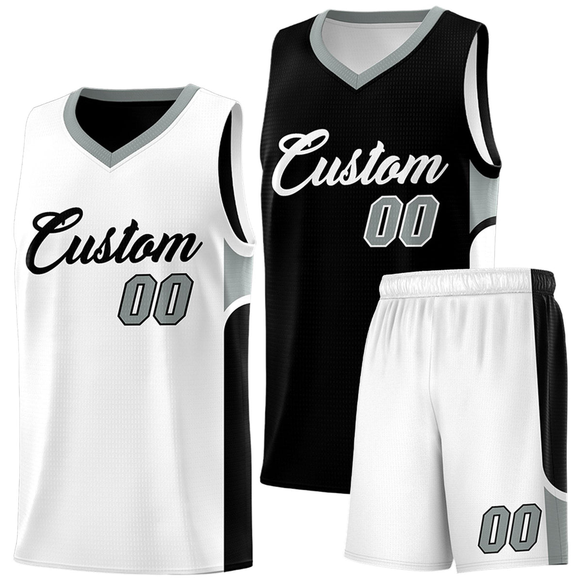 Custom Black White Side U-shaped Patttern Double Side Sports Uniform Basketball Jersey|KXKSHOP