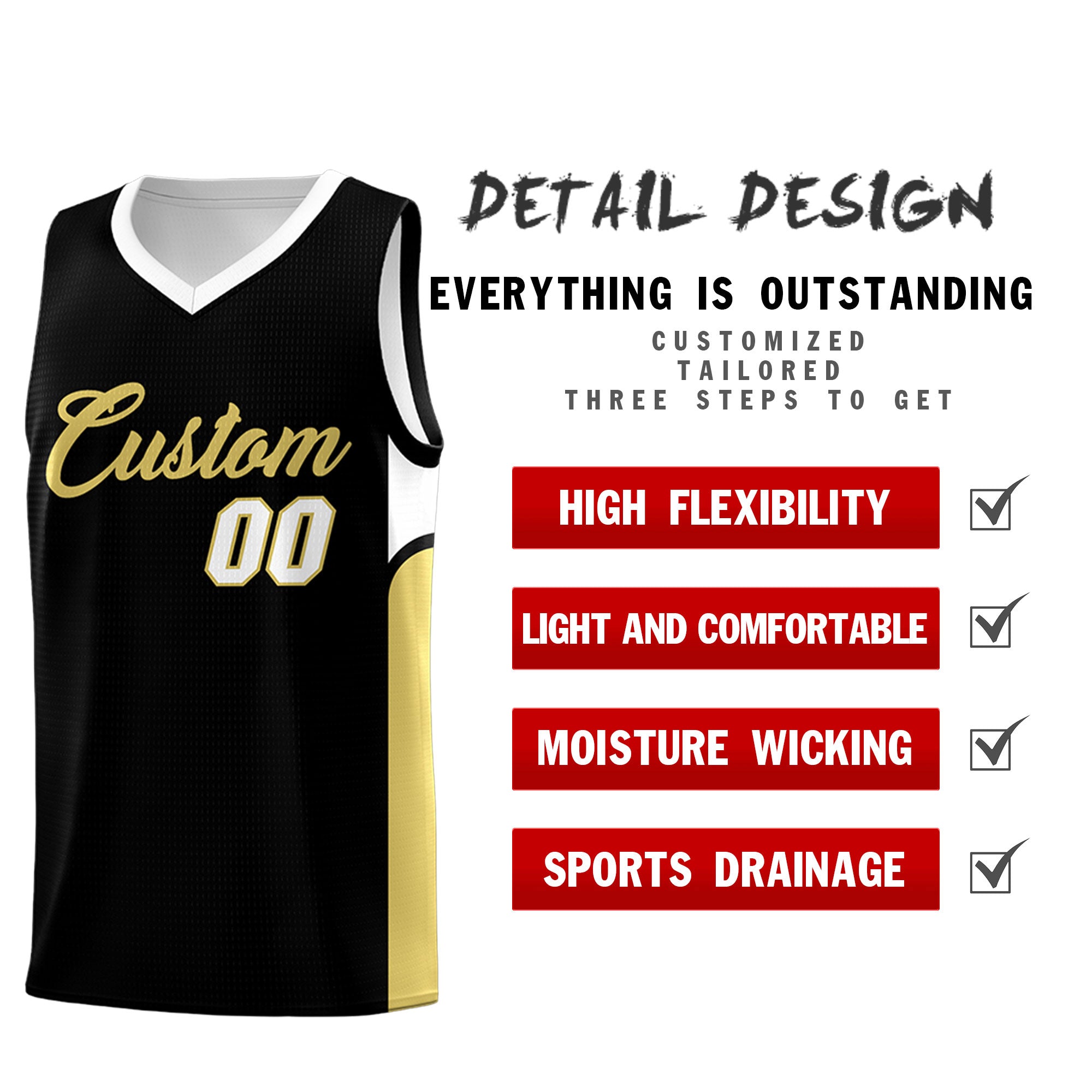 Custom Black White Side U-shaped Patttern Double Side Sports Uniform Basketball Jersey|KXKSHOP