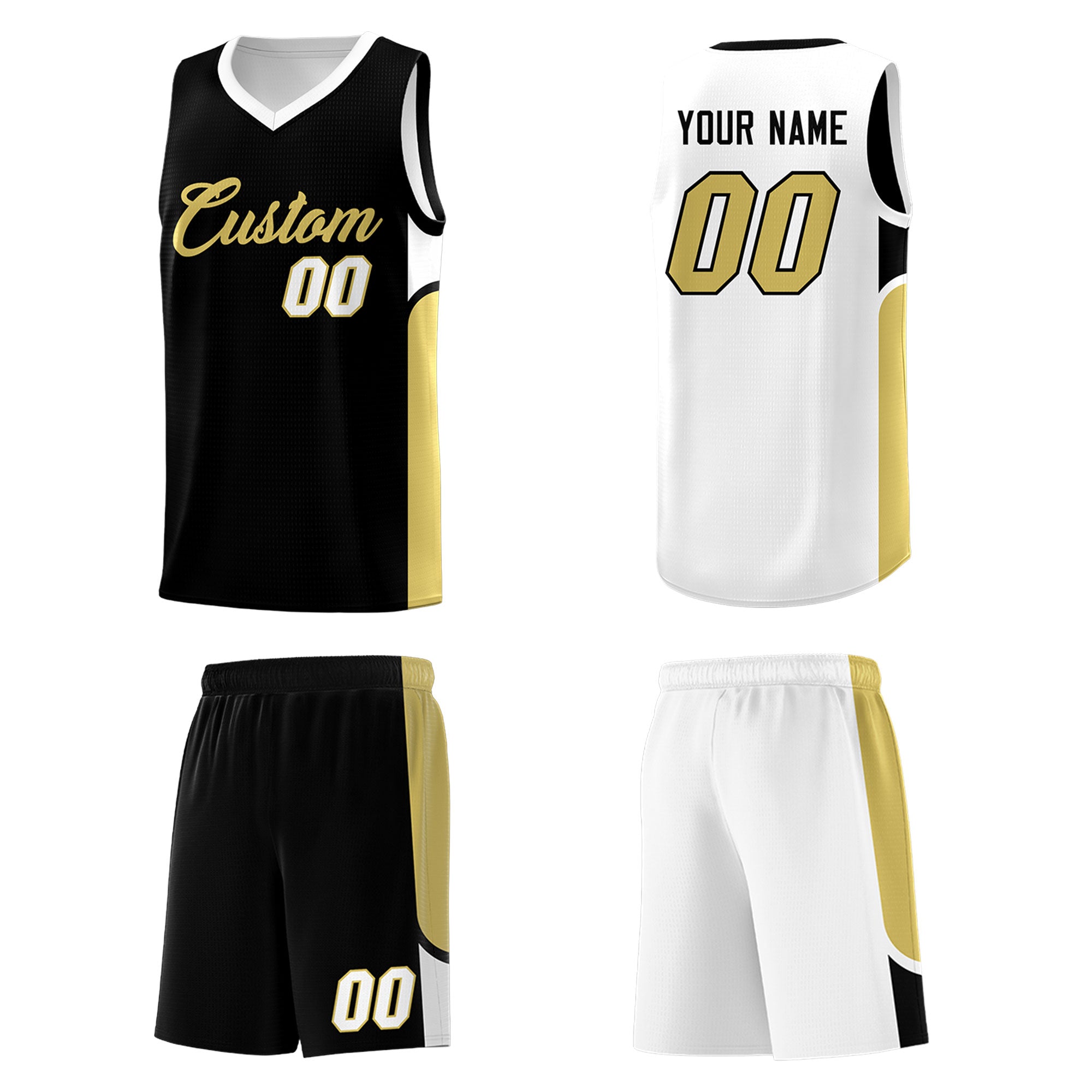 Custom Black White Side U-shaped Patttern Double Side Sports Uniform Basketball Jersey|KXKSHOP