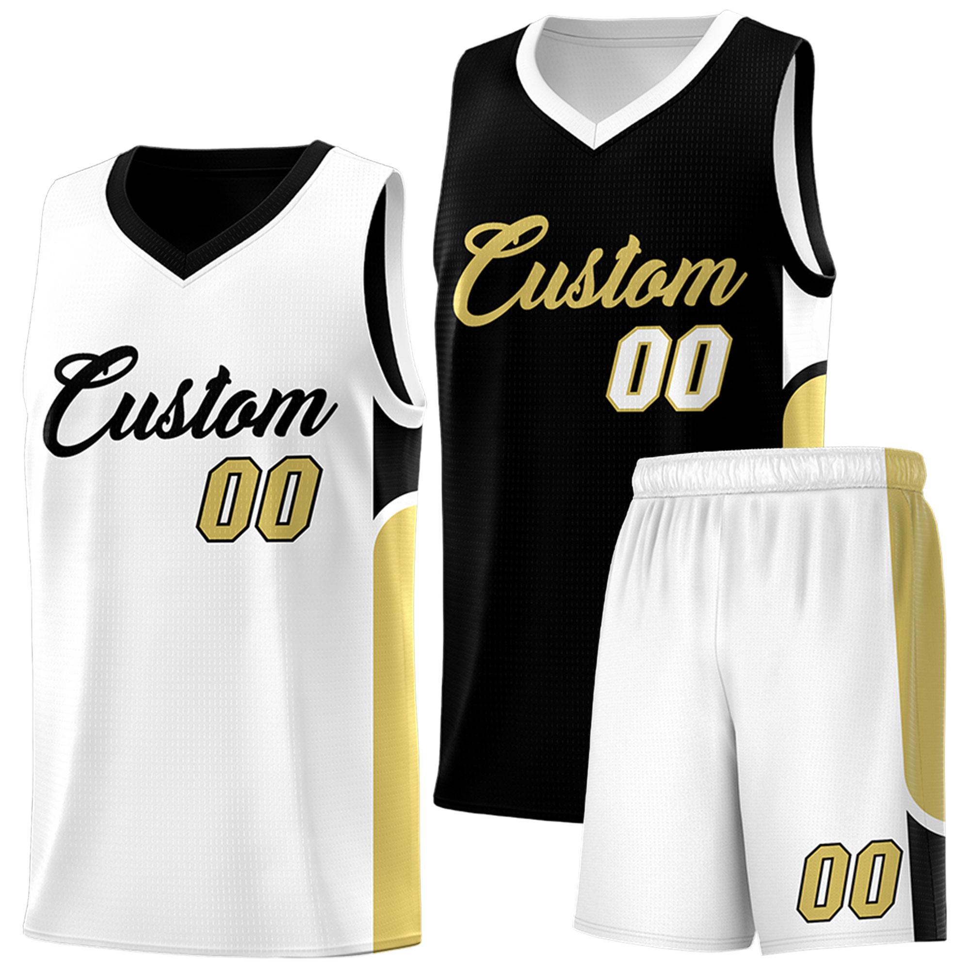 Custom Black White Side U-shaped Patttern Double Side Sports Uniform Basketball Jersey|KXKSHOP