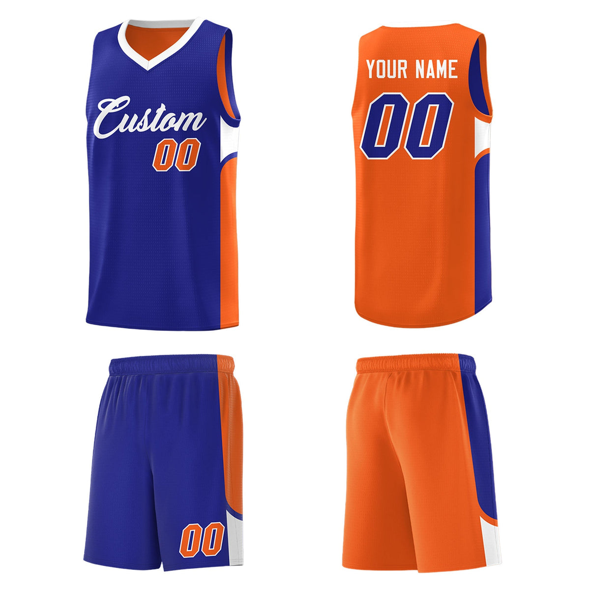 Custom Royal Orange Side U-shaped Patttern Double Side Sports Uniform Basketball Jersey|KXKSHOP