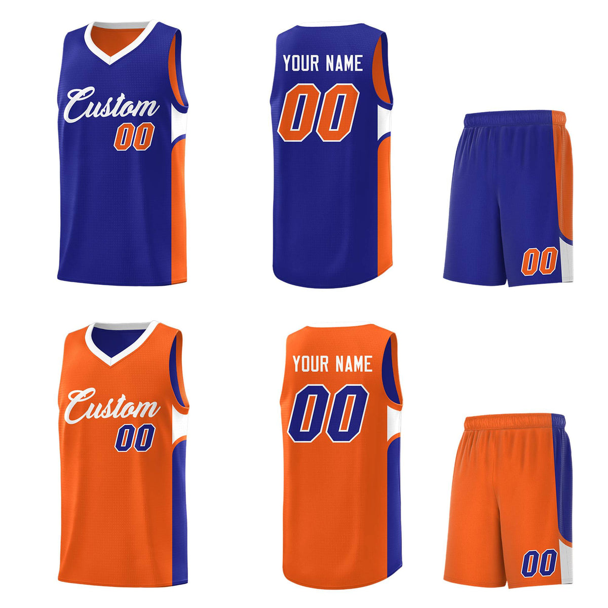 Custom Royal Orange Side U-shaped Patttern Double Side Sports Uniform Basketball Jersey|KXKSHOP