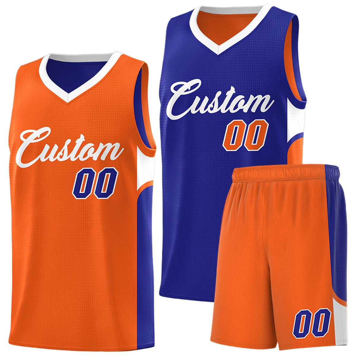 Custom Royal Orange Side U-shaped Patttern Double Side Sports Uniform Basketball Jersey|KXKSHOP