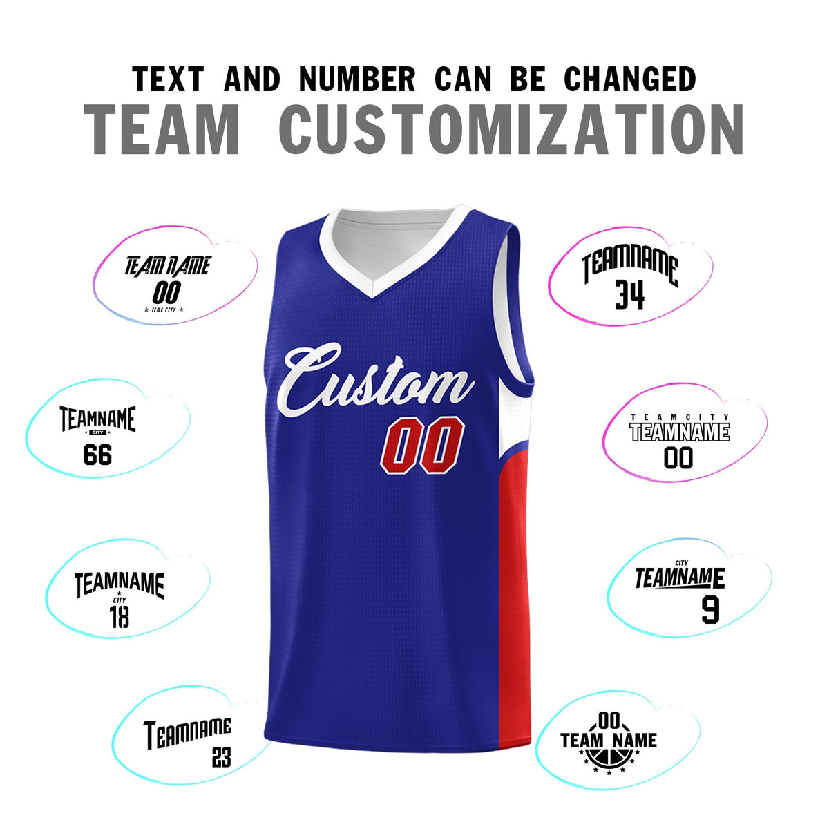 Custom Royal White Side U-shaped Patttern Double Side Sports Uniform Basketball Jersey|KXKSHOP