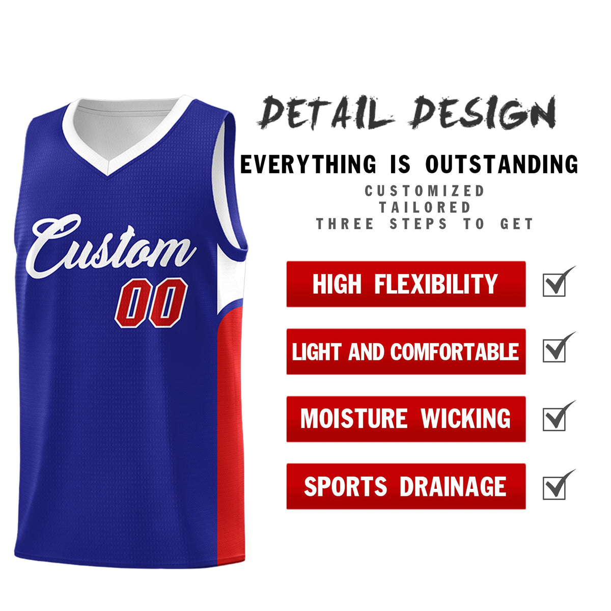 Custom Royal White Side U-shaped Patttern Double Side Sports Uniform Basketball Jersey|KXKSHOP