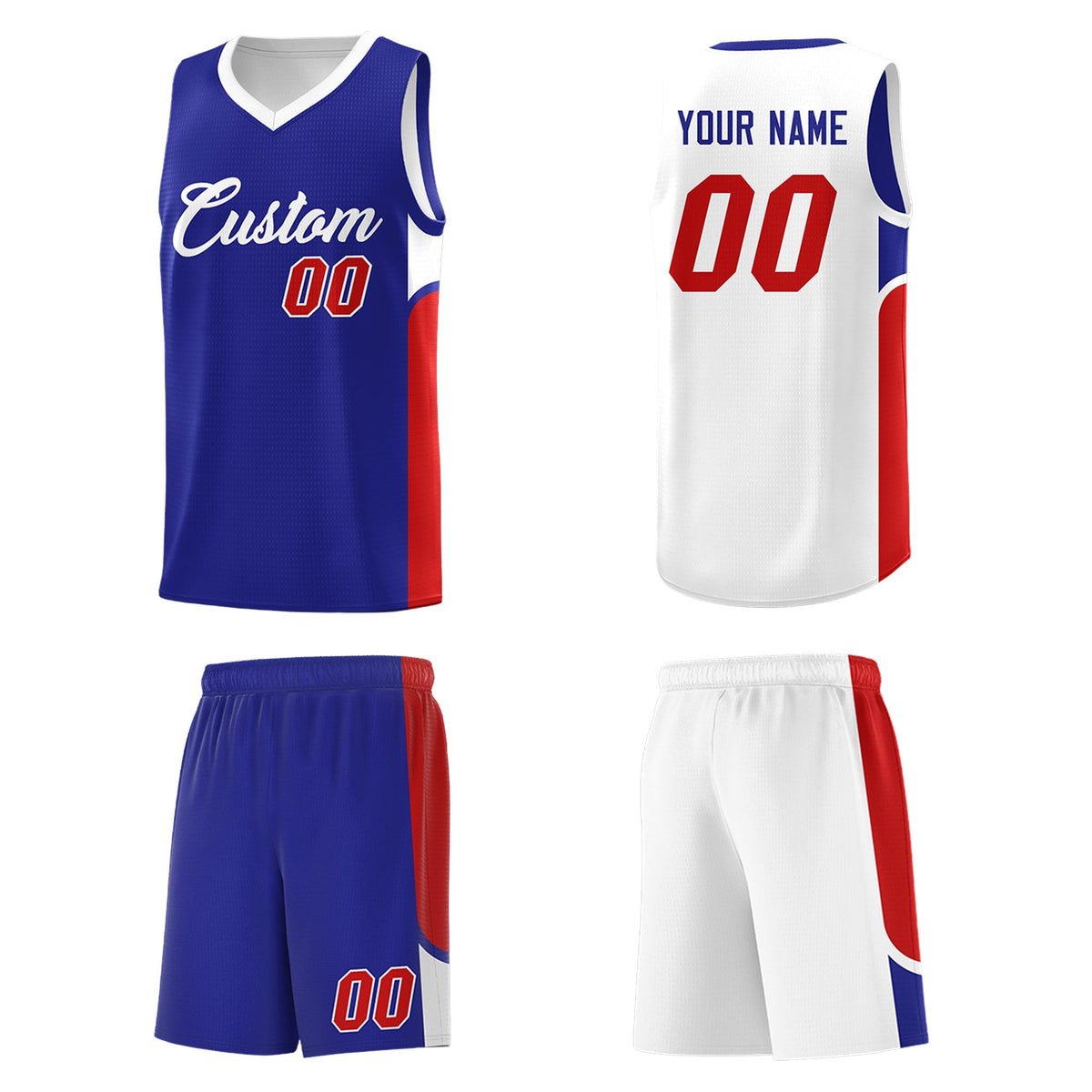 Custom Royal White Side U-shaped Patttern Double Side Sports Uniform Basketball Jersey|KXKSHOP