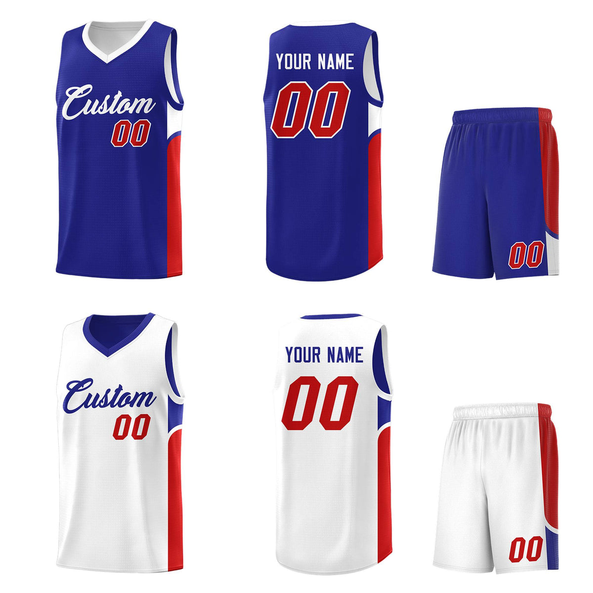 Custom Royal White Side U-shaped Patttern Double Side Sports Uniform Basketball Jersey|KXKSHOP