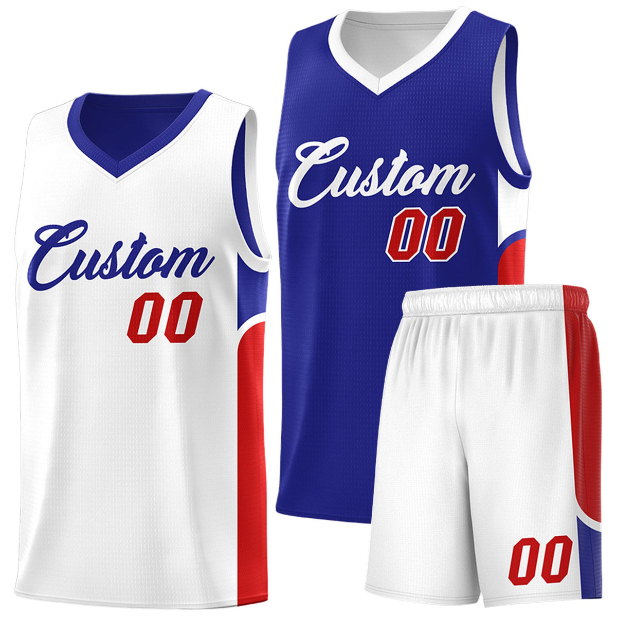 Custom Royal White Side U-shaped Patttern Double Side Sports Uniform Basketball Jersey|KXKSHOP
