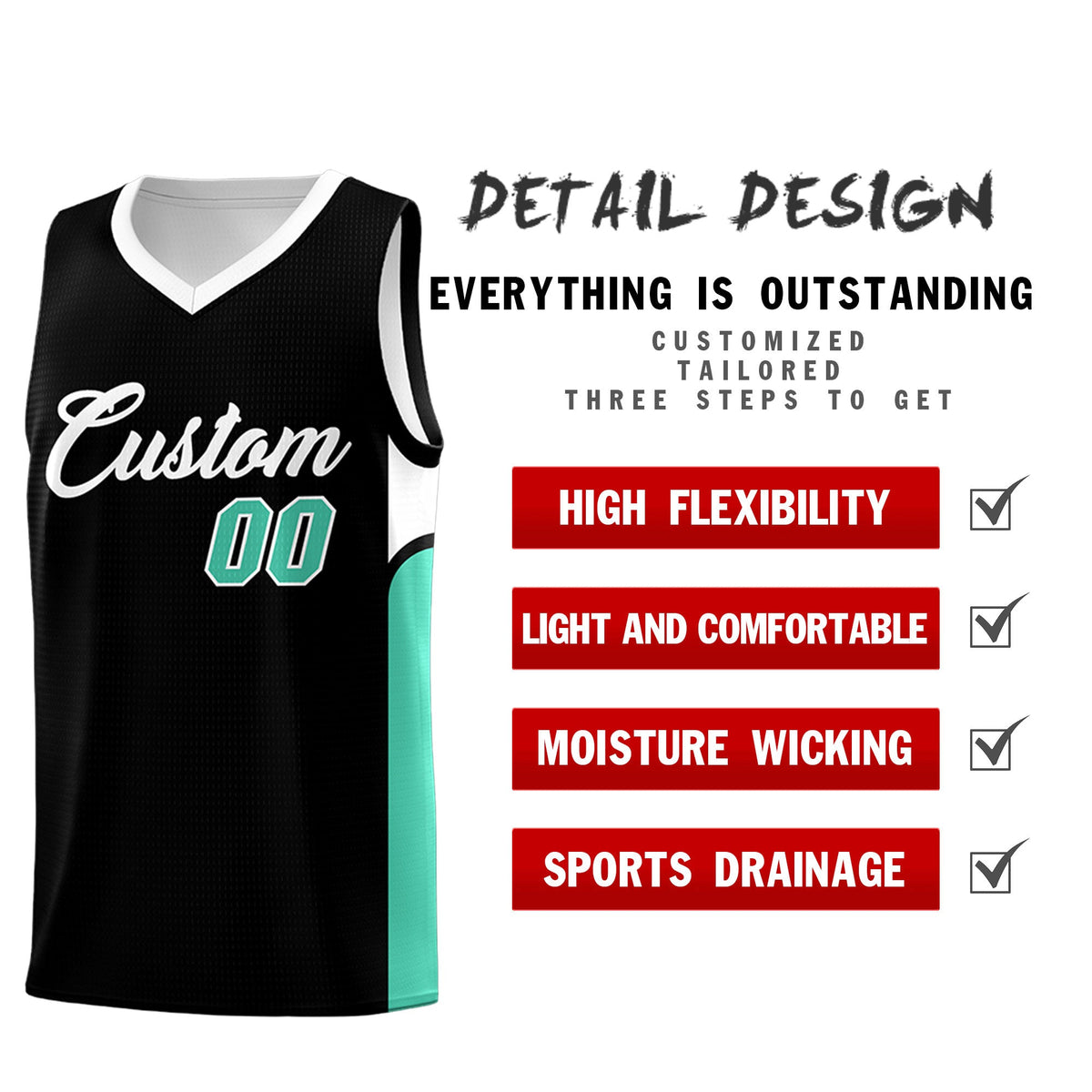Custom Black White Side U-shaped Patttern Double Side Sports Uniform Basketball Jersey|KXKSHOP