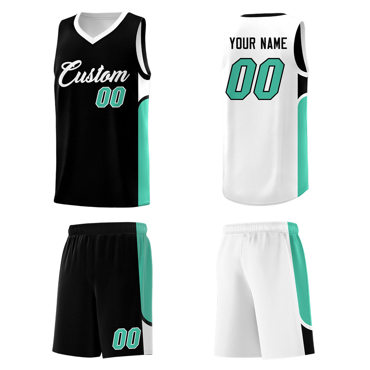 Custom Black White Side U-shaped Patttern Double Side Sports Uniform Basketball Jersey|KXKSHOP