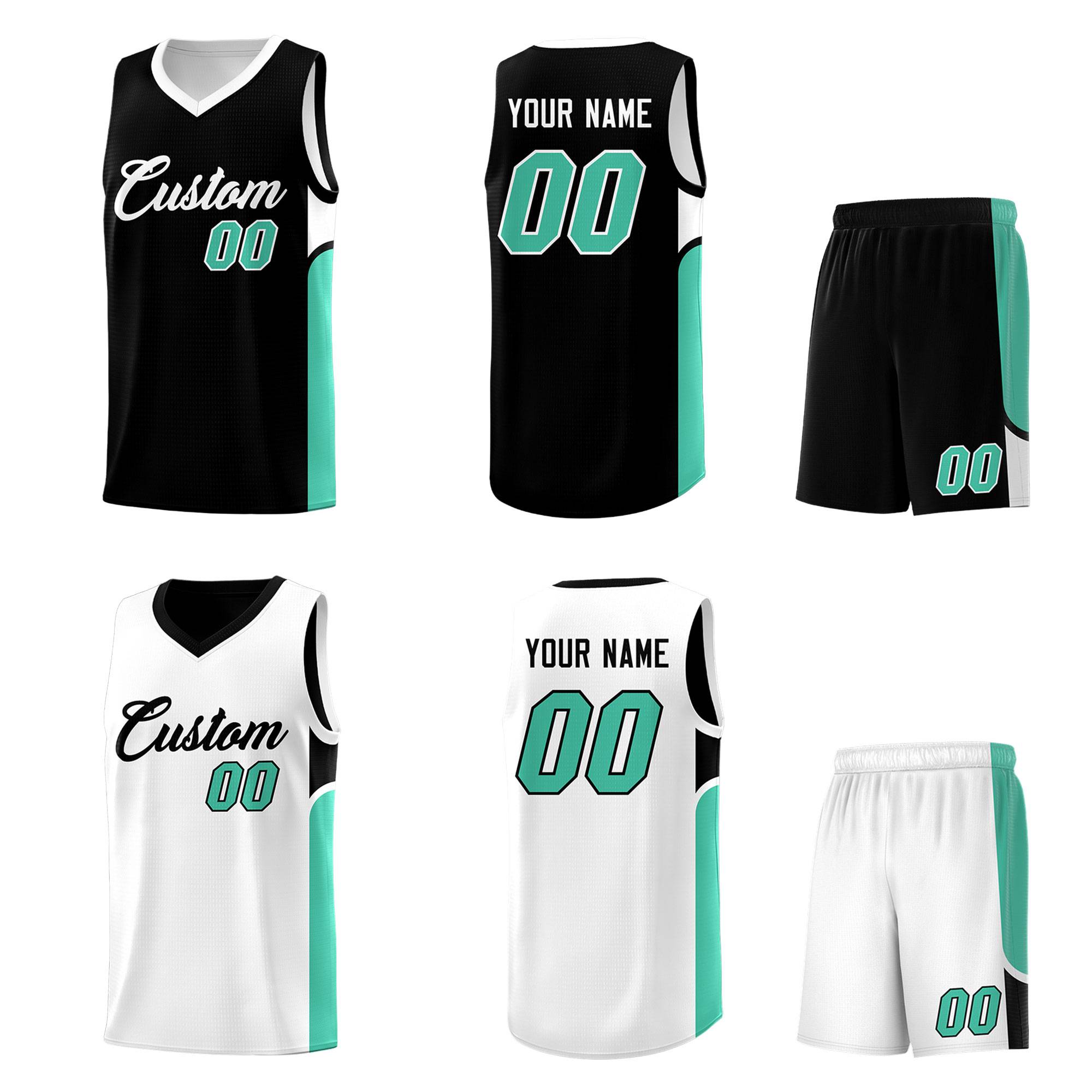 Custom Black White Side U-shaped Patttern Double Side Sports Uniform Basketball Jersey|KXKSHOP