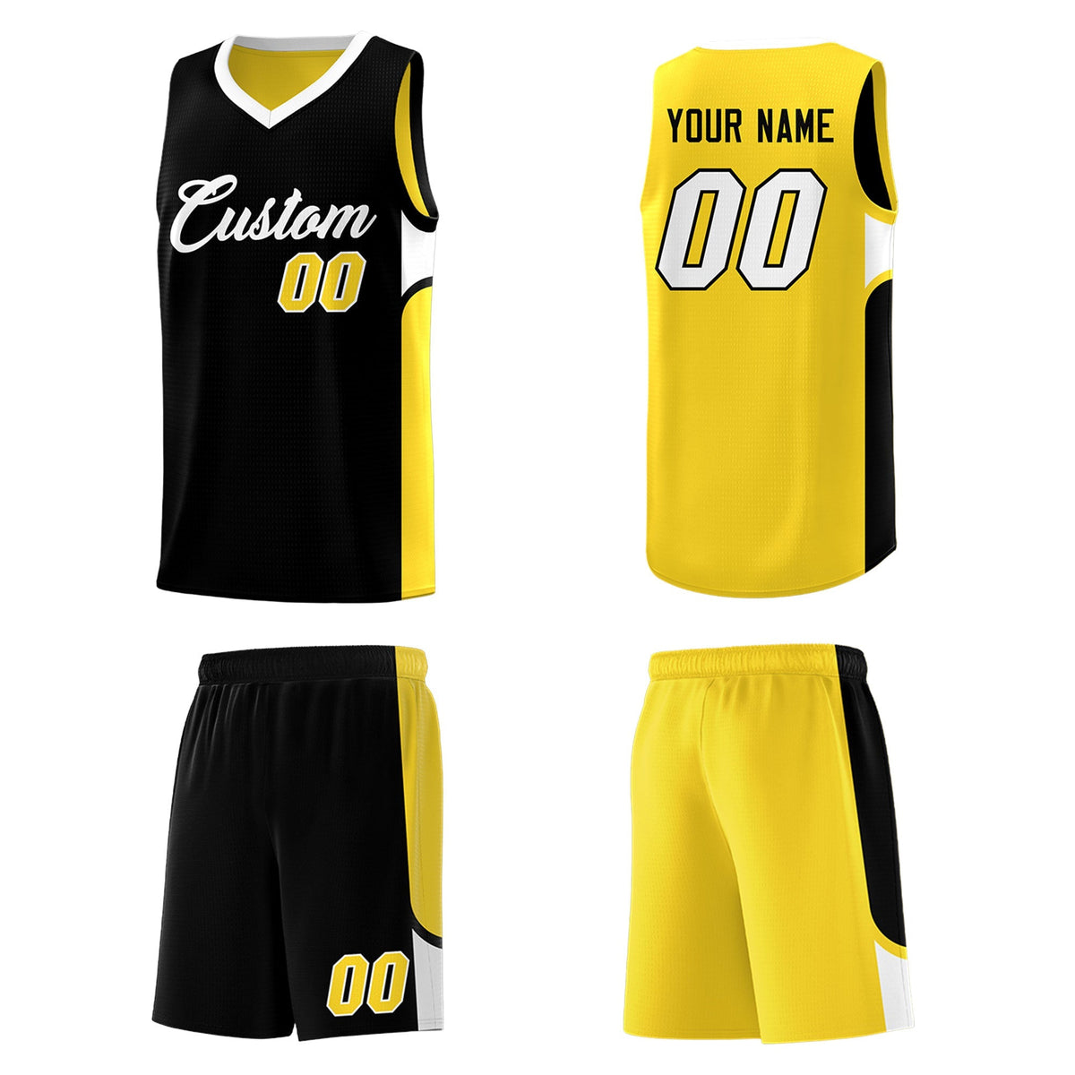 Custom Black Gold Side U-shaped Patttern Double Side Sports Uniform Basketball Jersey|KXKSHOP