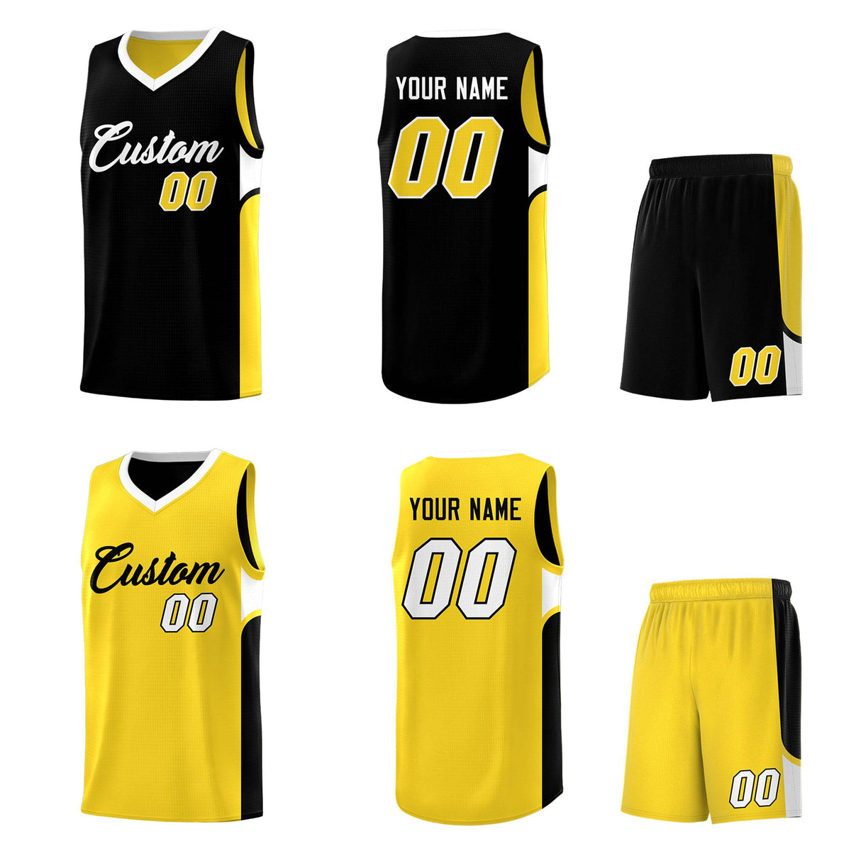 Custom Black Gold Side U-shaped Patttern Double Side Sports Uniform Basketball Jersey|KXKSHOP