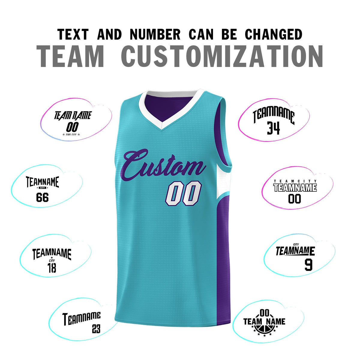 Custom Sky Blue Purple Side U-shaped Patttern Double Side Sports Uniform Basketball Jersey|KXKSHOP