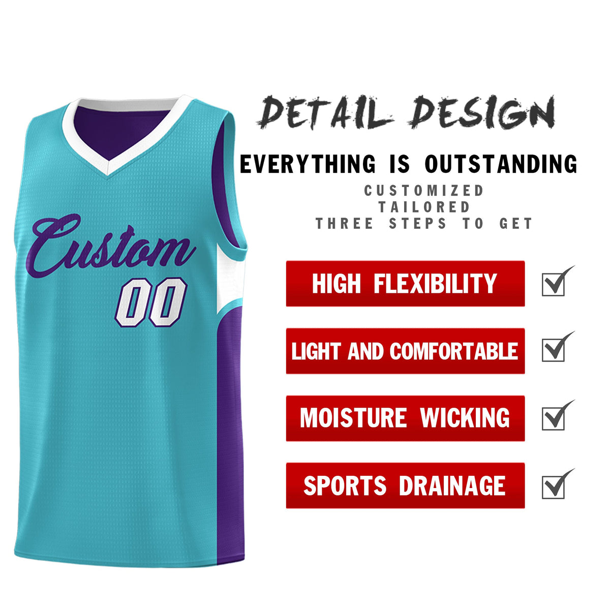 Custom Sky Blue Purple Side U-shaped Patttern Double Side Sports Uniform Basketball Jersey|KXKSHOP