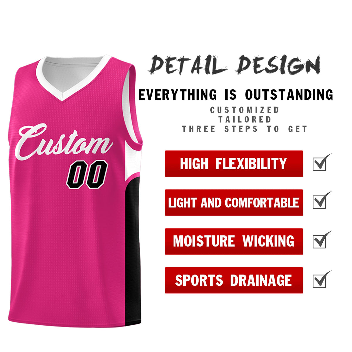 Custom Pink White Side U-shaped Patttern Double Side Sports Uniform Basketball Jersey|KXKSHOP