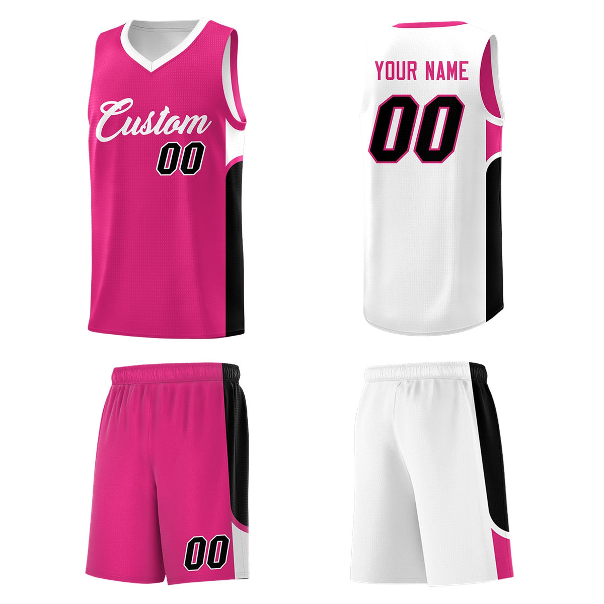 Custom Pink White Side U-shaped Patttern Double Side Sports Uniform Basketball Jersey|KXKSHOP