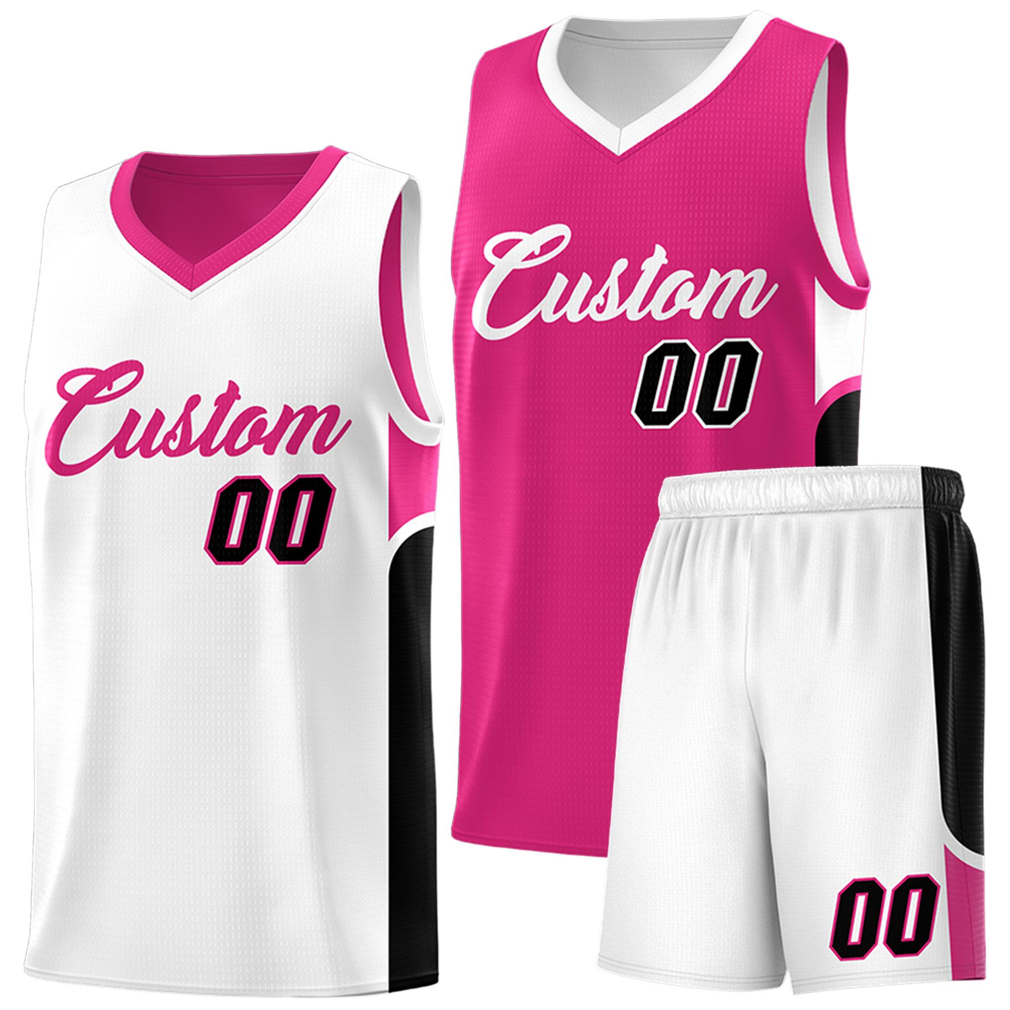 Custom Pink White Side U-shaped Patttern Double Side Sports Uniform Basketball Jersey|KXKSHOP