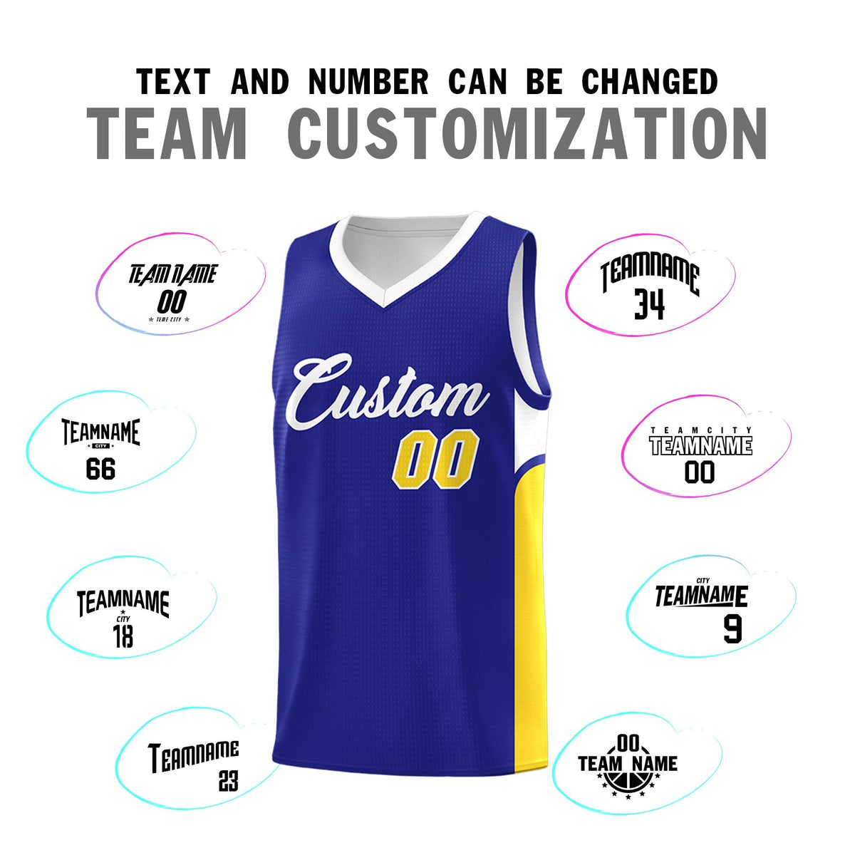 Custom Royal White Side U-shaped Patttern Double Side Sports Uniform Basketball Jersey|KXKSHOP