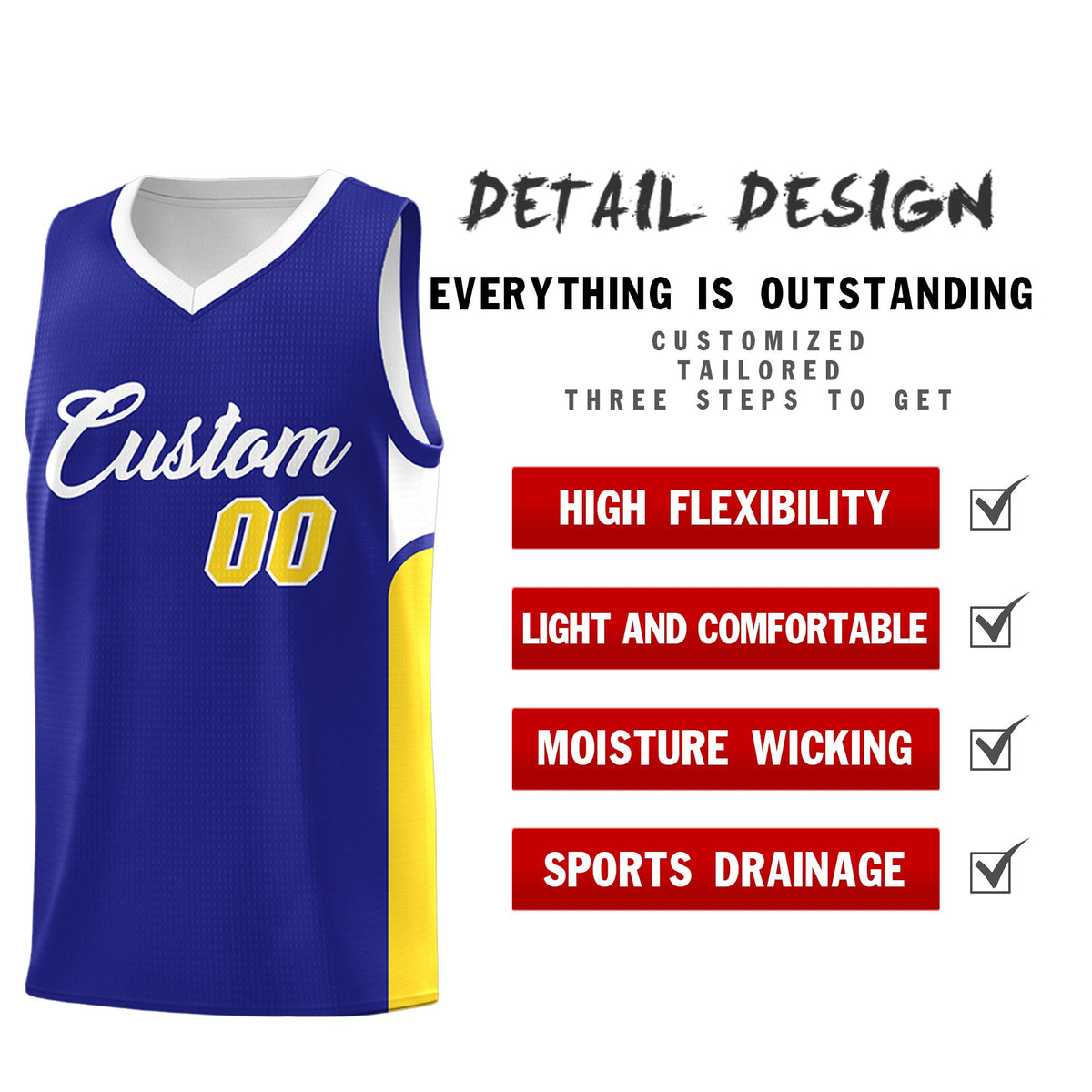 Custom Royal White Side U-shaped Patttern Double Side Sports Uniform Basketball Jersey|KXKSHOP