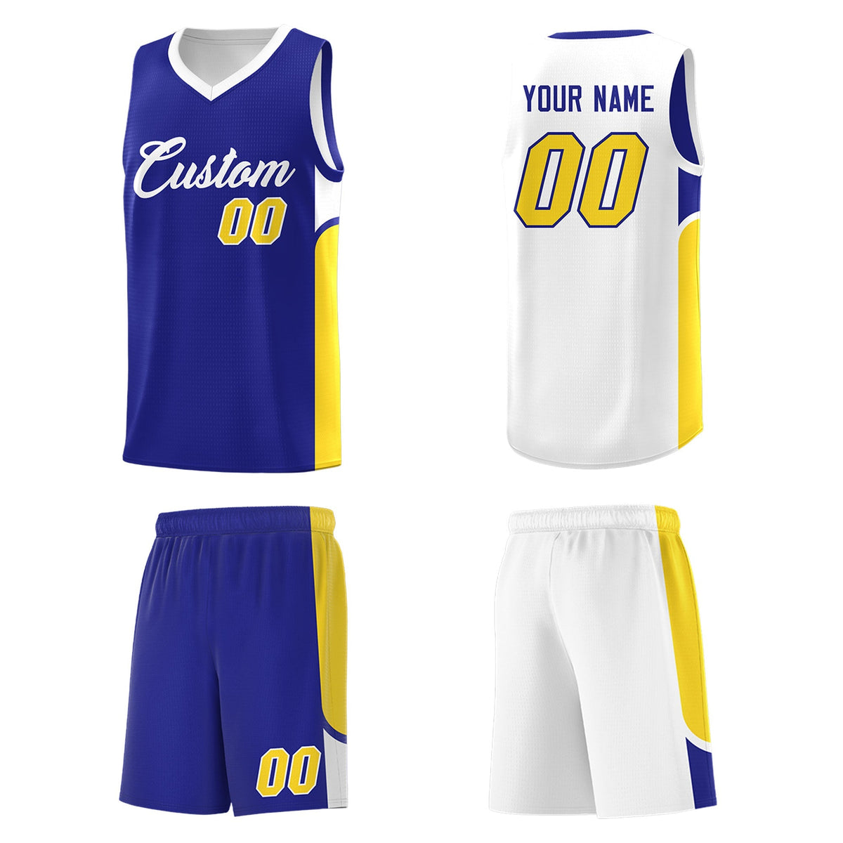 Custom Royal White Side U-shaped Patttern Double Side Sports Uniform Basketball Jersey|KXKSHOP