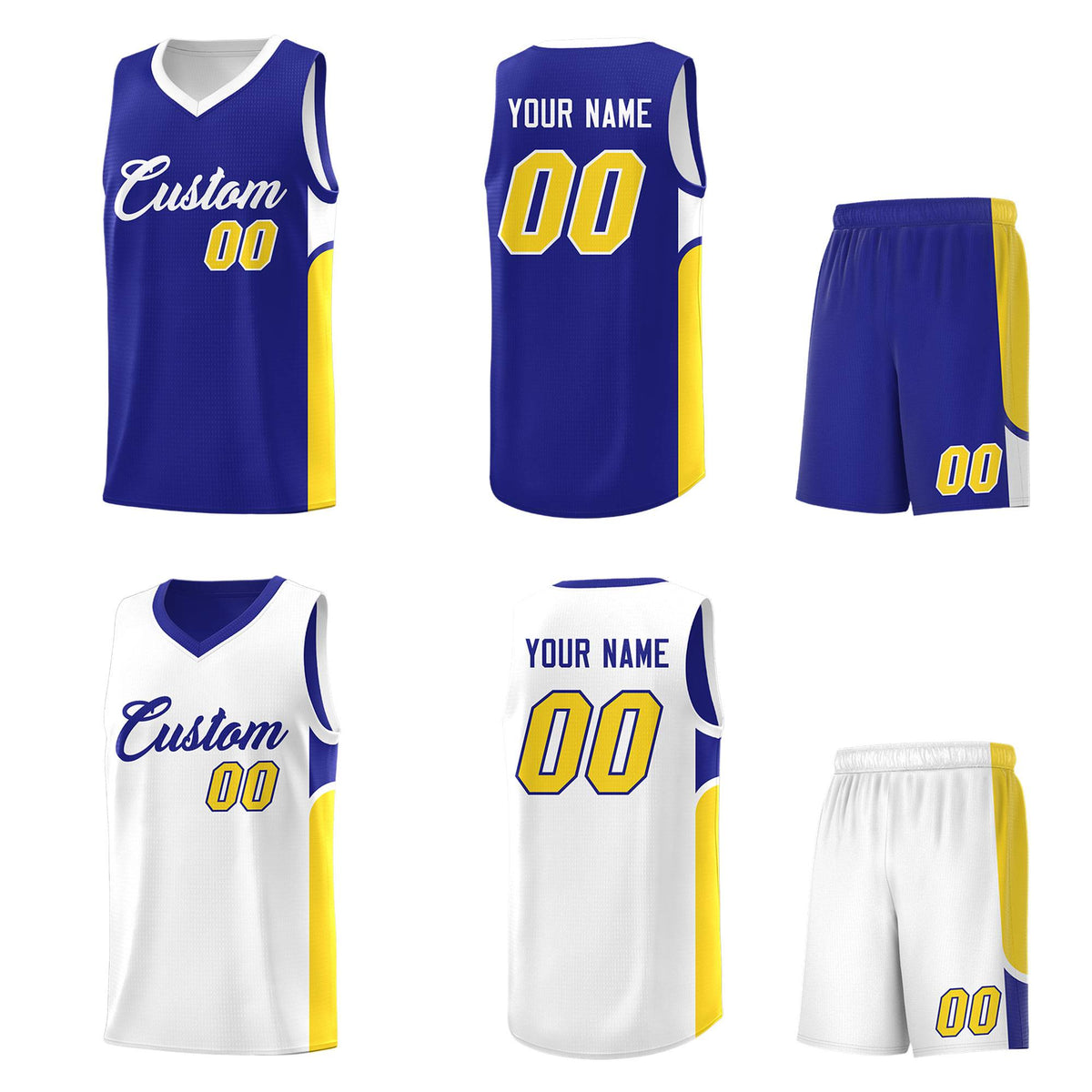 Custom Royal White Side U-shaped Patttern Double Side Sports Uniform Basketball Jersey|KXKSHOP