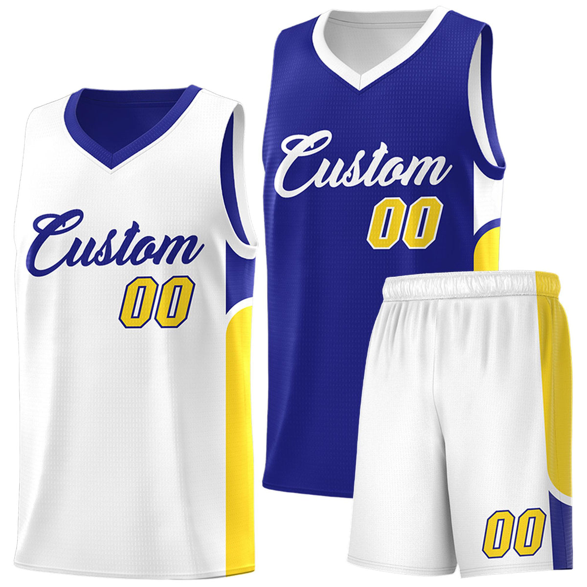 Custom Royal White Side U-shaped Patttern Double Side Sports Uniform Basketball Jersey|KXKSHOP