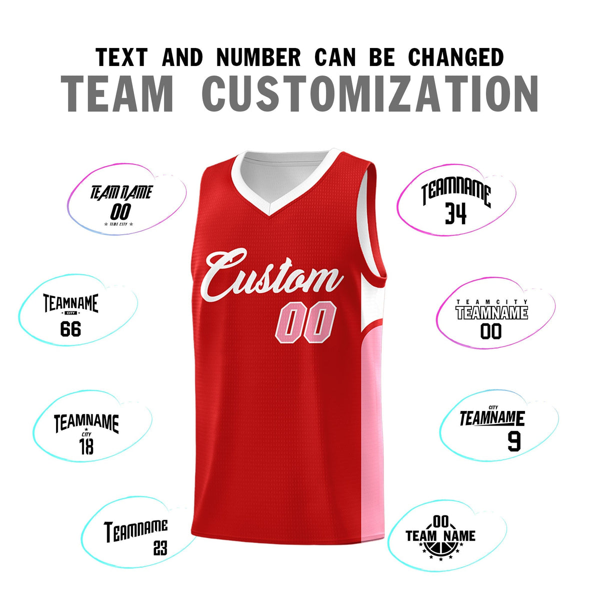 Custom Red White Side U-shaped Patttern Double Side Sports Uniform Basketball Jersey|KXKSHOP