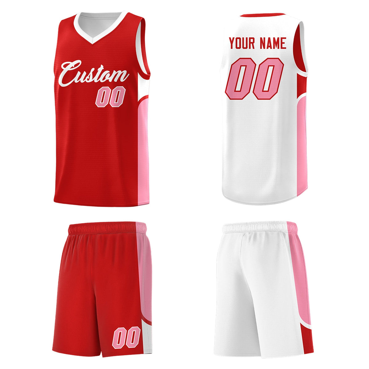 Custom Red White Side U-shaped Patttern Double Side Sports Uniform Basketball Jersey|KXKSHOP