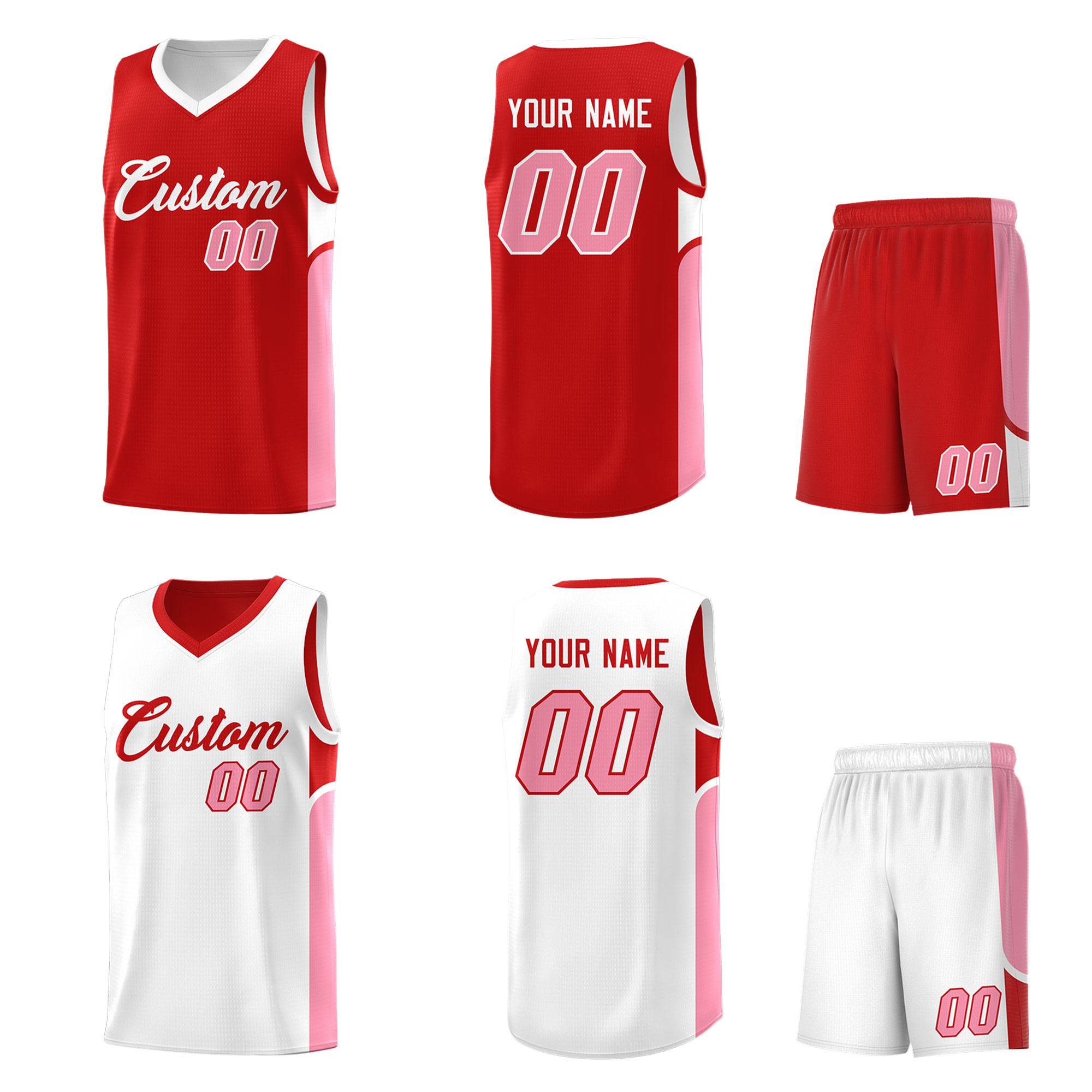 Custom Red White Side U-shaped Patttern Double Side Sports Uniform Basketball Jersey|KXKSHOP