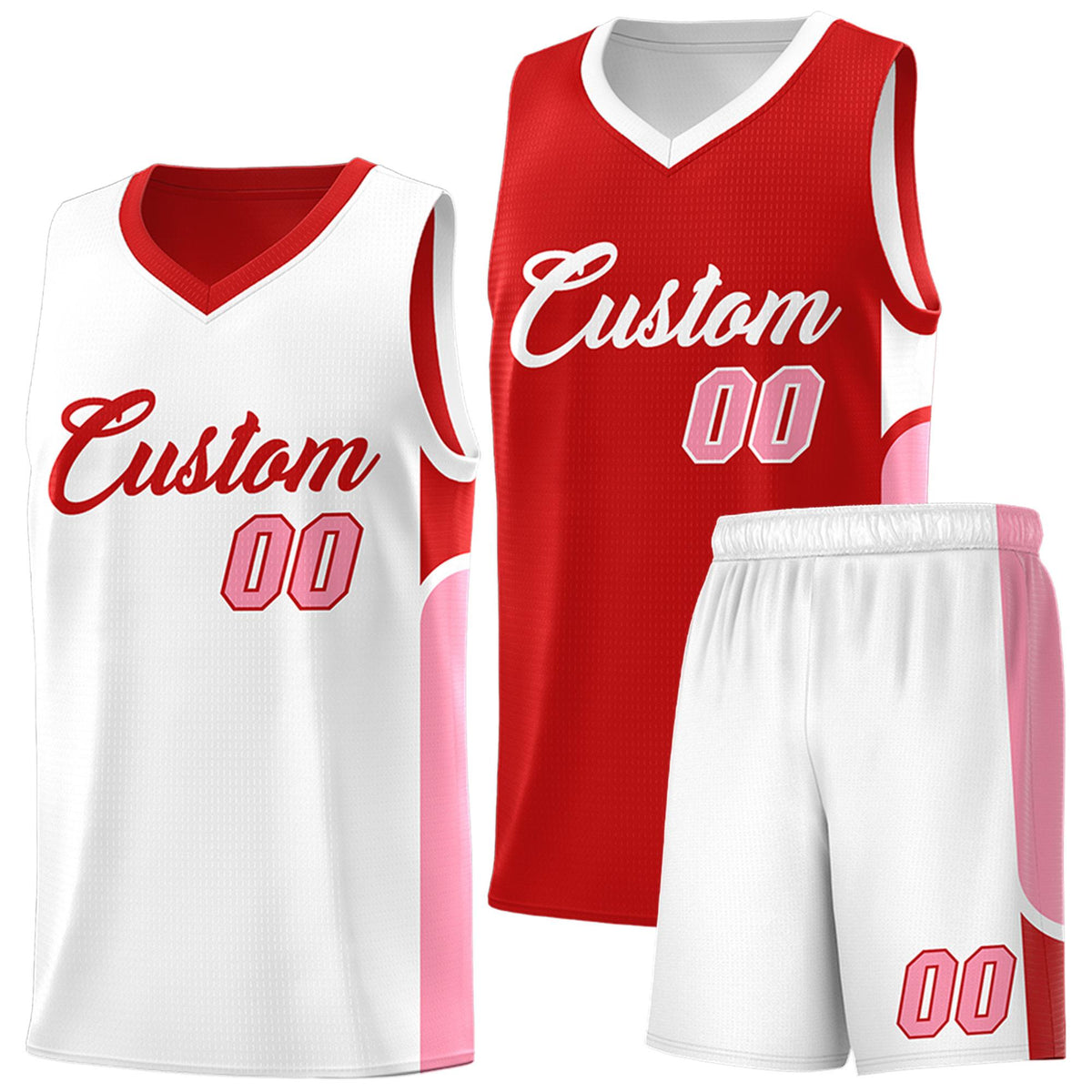 Custom Red White Side U-shaped Patttern Double Side Sports Uniform Basketball Jersey|KXKSHOP