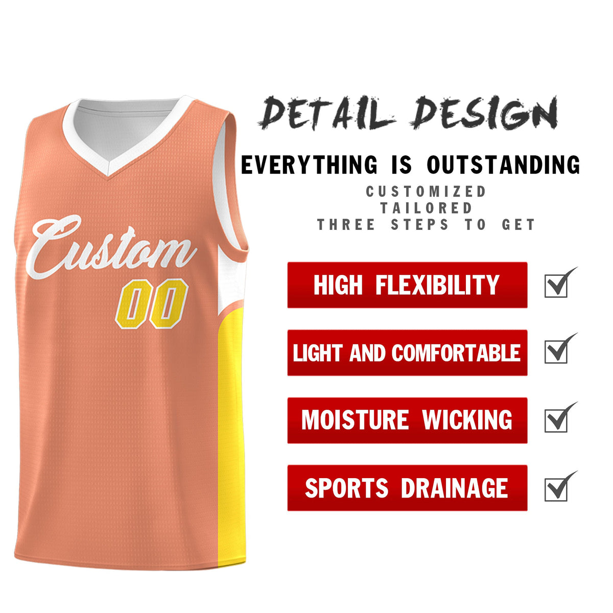 Custom Orange White Side U-shaped Patttern Double Side Sports Uniform Basketball Jersey|KXKSHOP