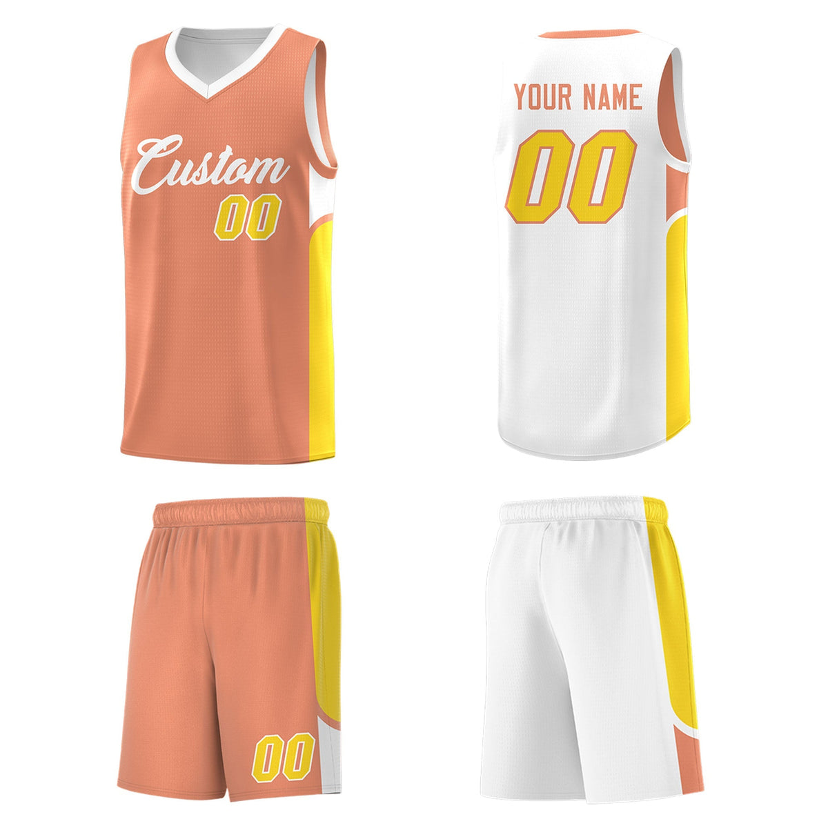 Custom Orange White Side U-shaped Patttern Double Side Sports Uniform Basketball Jersey|KXKSHOP