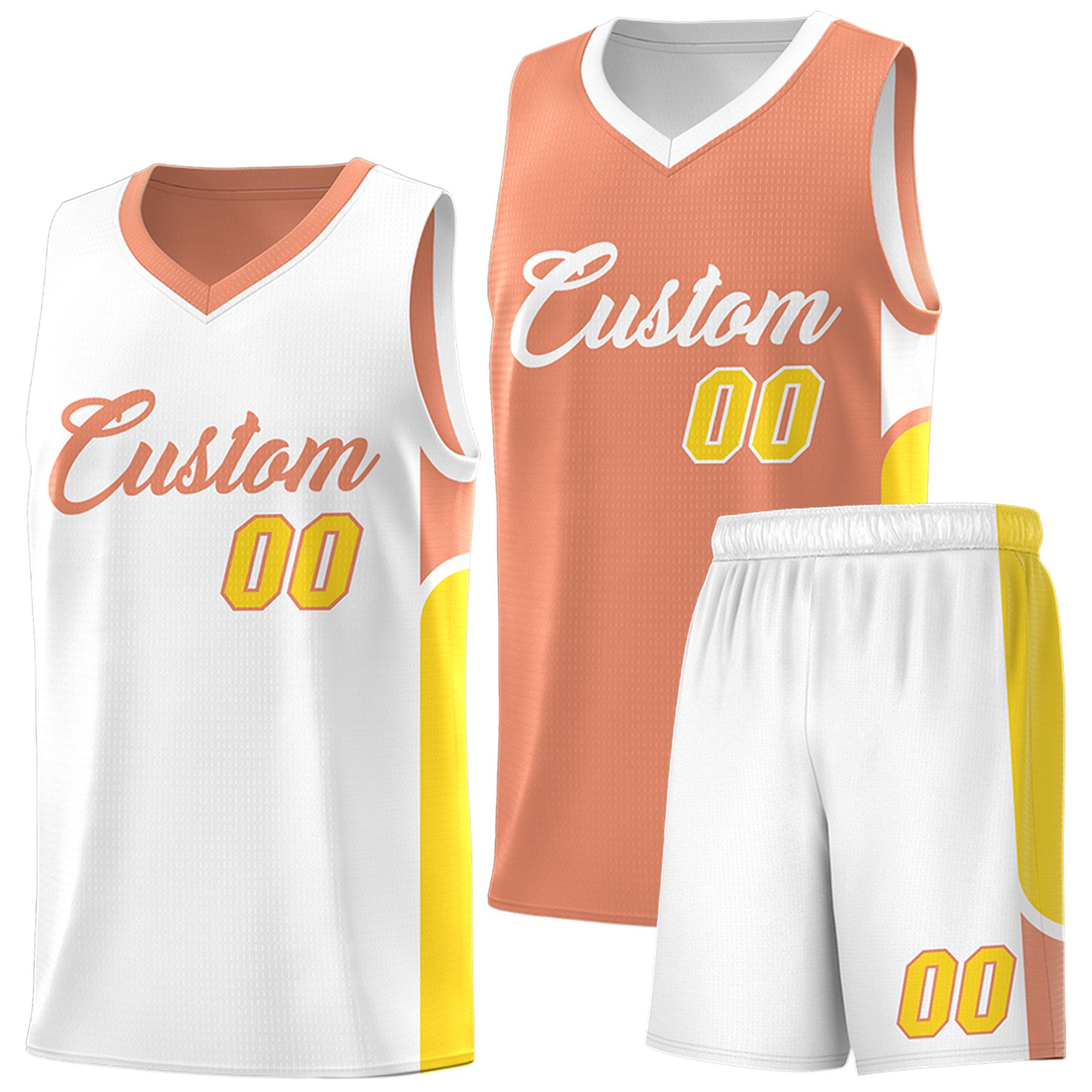 Custom Orange White Side U-shaped Patttern Double Side Sports Uniform Basketball Jersey|KXKSHOP
