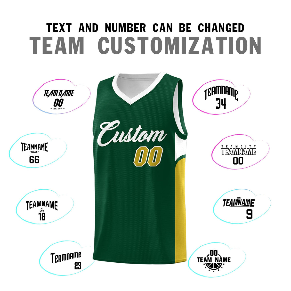 Custom Green White Side U-shaped Patttern Double Side Sports Uniform Basketball Jersey|KXKSHOP