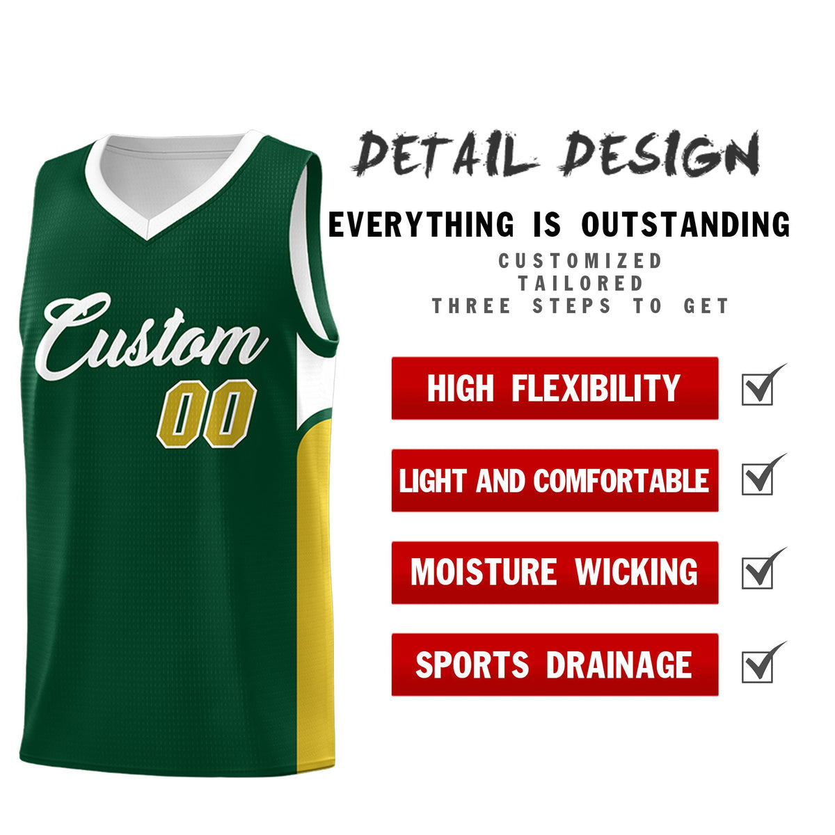 Custom Green White Side U-shaped Patttern Double Side Sports Uniform Basketball Jersey|KXKSHOP