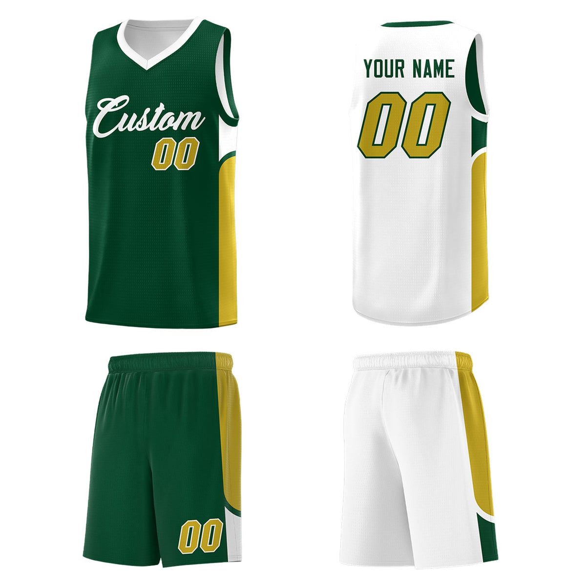 Custom Green White Side U-shaped Patttern Double Side Sports Uniform Basketball Jersey|KXKSHOP