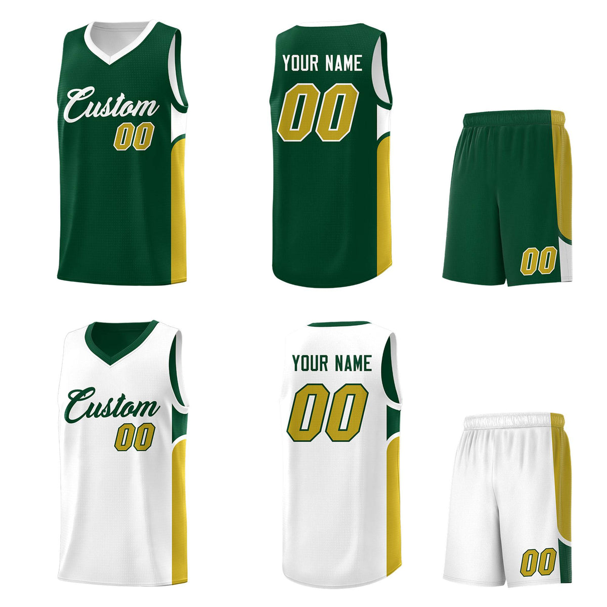Custom Green White Side U-shaped Patttern Double Side Sports Uniform Basketball Jersey|KXKSHOP