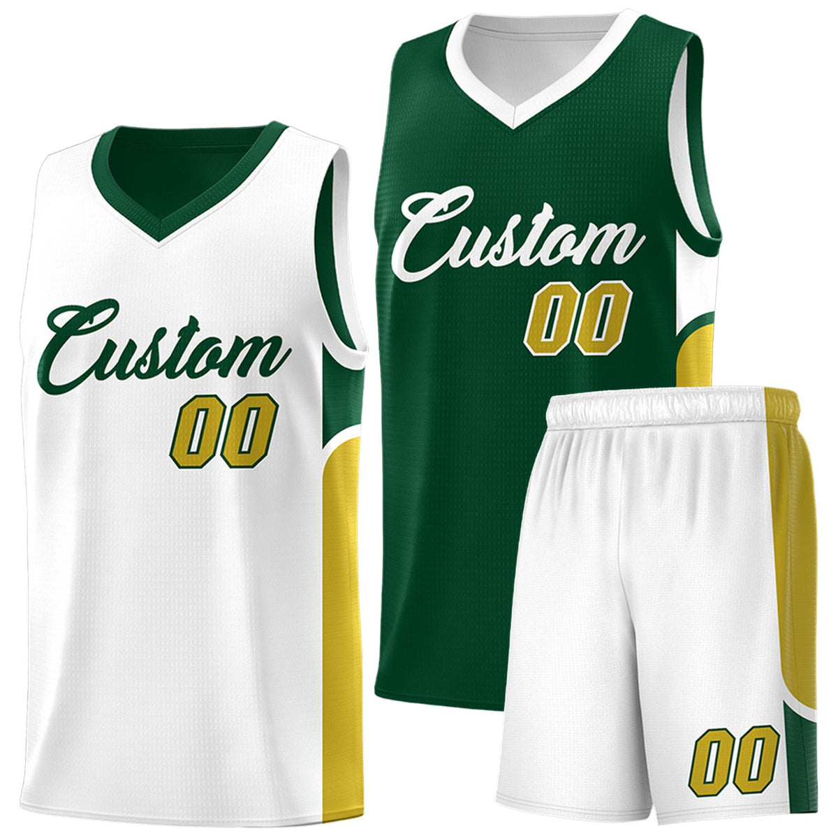 Custom Green White Side U-shaped Patttern Double Side Sports Uniform Basketball Jersey|KXKSHOP